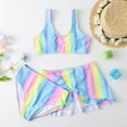thumbnail image 1 of hengsof Toddler Girl's 3 Pieces Hawaiian Rainbow Print Bikini Swimsuit with Ruffle Trim Beach Skirt Round Neck Shoulder Strap Swimsuit Set, 1 of 6