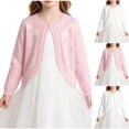 thumbnail image 1 of hengsof Toddler Girls Short Sleeve Bolero Cardigan Sweaters Kids Knit Button Lettuce Trim Shrug Cropped Cute Sweater, 1 of 8