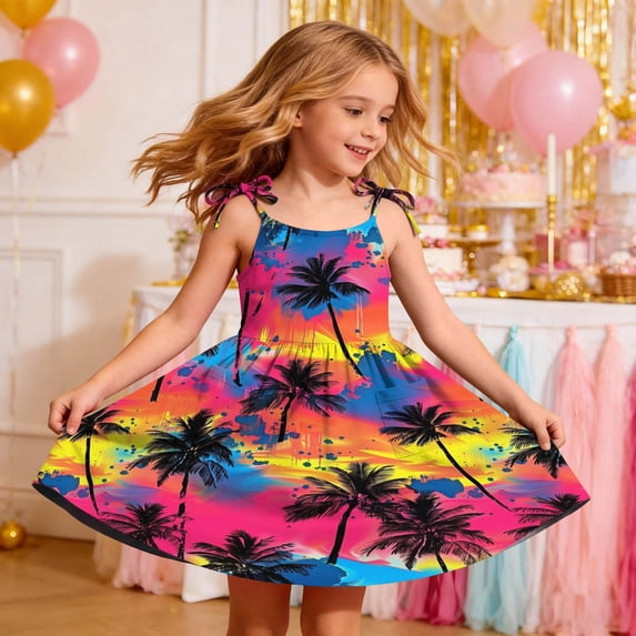 hengsof Toddler Girls Sleeveless Tank Top, Child Cute Print Pattern Casual Camisole Dress for Summer