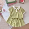 thumbnail image 1 of hengsof Toddler Girls Summer Two Piece Outfit for 6 Months to 8 Years Solid Color Patterned Top and Shorts Set Cute Casual Play Clothes, 1 of 6