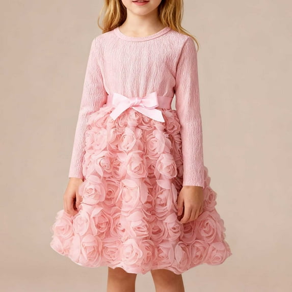 hengsof Toddler Girls Tulle Dress Floral Long Sleeve Girls Fashion Casual Dress 2-8Y