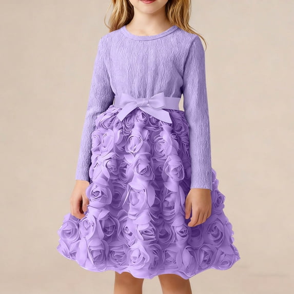 hengsof Toddler Girls Tulle Dress Floral Long Sleeve Girls Fashion Casual Dress 2-8Y