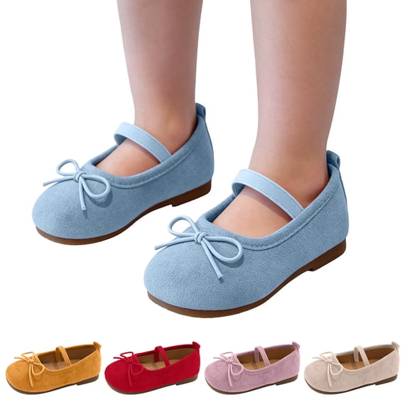 hengsof Toddler Little Girls Bow Princess Ballet Flat Solid Color Nonslip Party Dress Shoes Little Leather Shoes