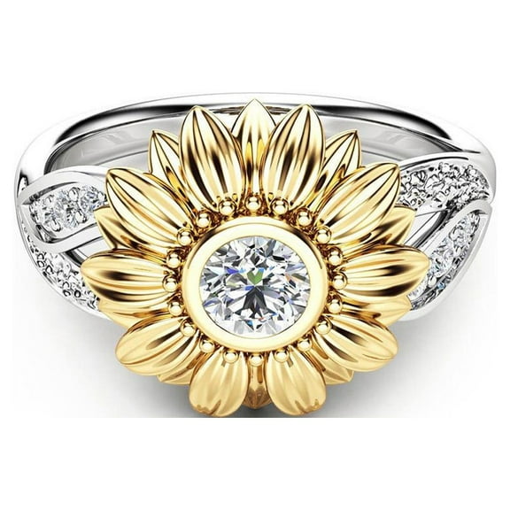 hengsof Two Tone Floral Sunflower Jewelry, Exquisite Women's Round Design Accessory, Mixed Metal Floral Pattern Finger Accessory