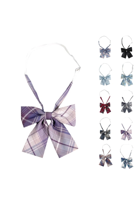 Unisex Girls Boys Pre-Tied Adjustable Ties Plaid Big Knotbow Solid Shirt School Costumes Neckties