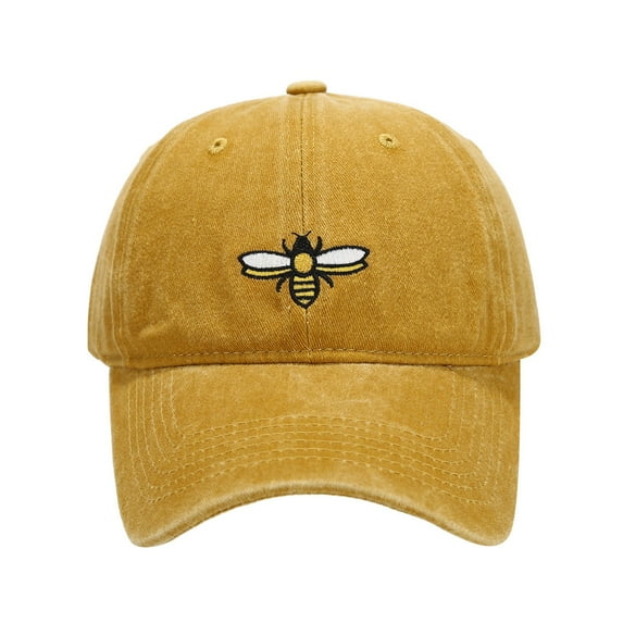 hengsof Vintage Washed Baseball Cap with Floral Bee Embroidery, Adjustable Baseball Cap for Men Women