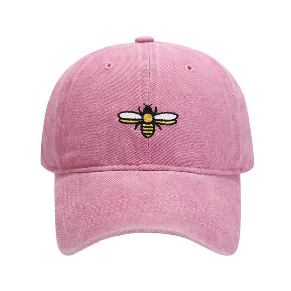 hengsof Vintage Washed Baseball Cap with Floral Bee Embroidery, Adjustable Baseball Cap for Men Women