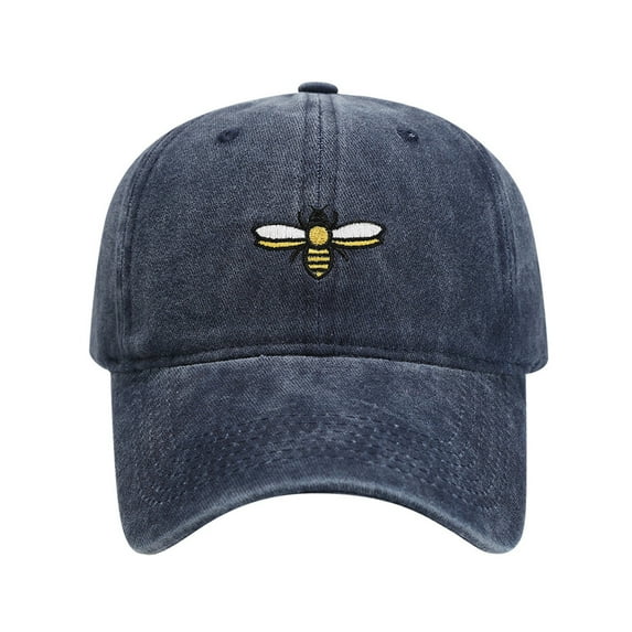 hengsof Vintage Washed Baseball Cap with Floral Bee Embroidery, Adjustable Baseball Cap for Men Women