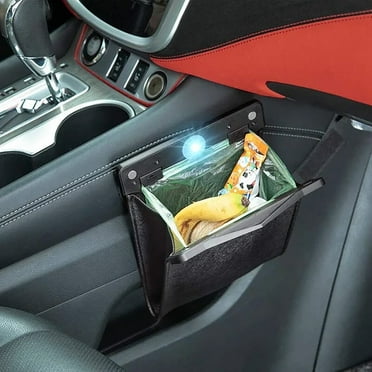 hengsof Water Proof Car Leather Trash Can Car Garbage Bin LED Hanging Back Seat Storage Bag With Light, Car Mounted Front Garbage Bin