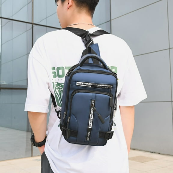 hengsof Waterproof Sling Bags Mens Shoulder Crossbody Backpack with USB Charging Port& Headphone,Outdoor Lightweight Bag