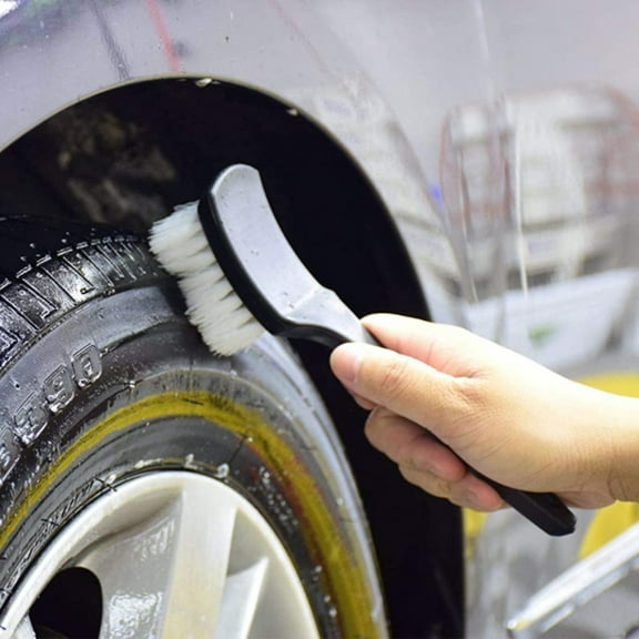 hengsof Wheel & Tire Brush for Car Rim, Soft Bristle Car Wash Brush, Cleans Tires & Releases Dirt and Road Grime, Short Handle for Easy Scrubbing