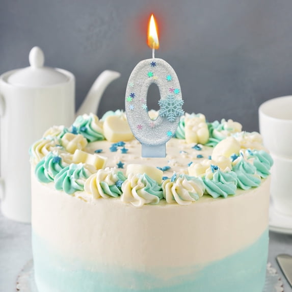 hengsof White Snow Themed Birthday Candles,White Snow Snowflake Number Birthday Candle for Party Supplies,Winter Birthday Party Number Cake Topper Decorations
