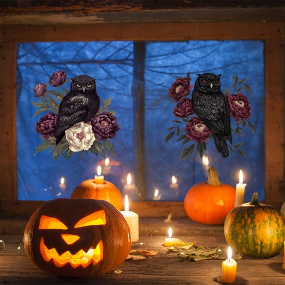hengsof Window Stickers Owl Static Glass Clings Window Decals Reusable for Home Display Window Decor