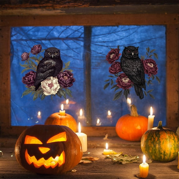 hengsof Window Stickers Owl Static Glass Clings Window Decals Reusable for Home Display Window Decor