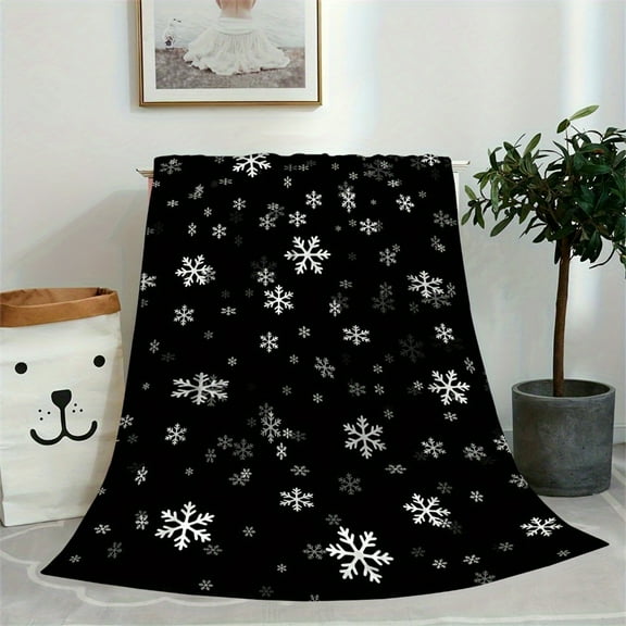 hengsof Winter Snowflakes Black Throw Blanket Ultra Soft Warm All Season Christmas Decorative Fleece Blankets for Bed Chair Car Sofa Couch Bedroom