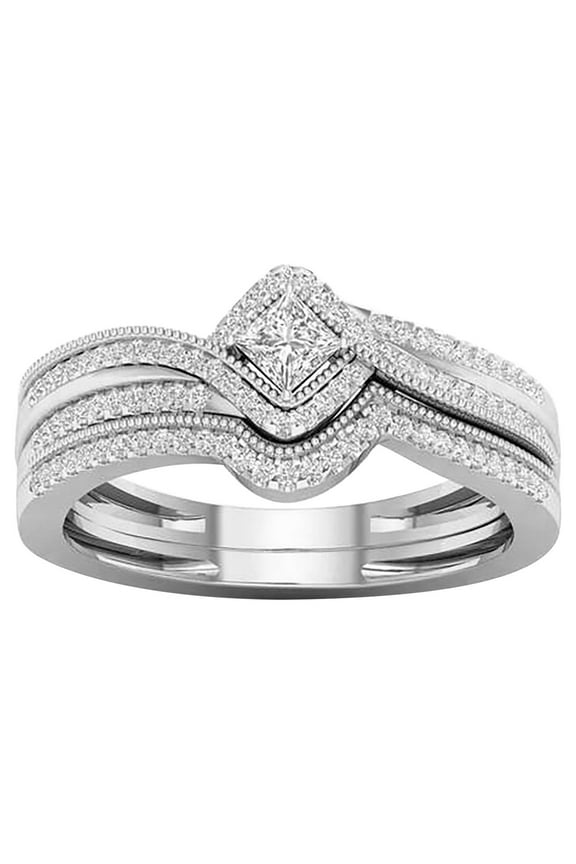 Women Rhinestone Stackable Ring Set, 2PCS Wedding Engagement Band for Women, Sparkling Cubic Zirconia Ring Stack, Anniversary Promise Jewelry