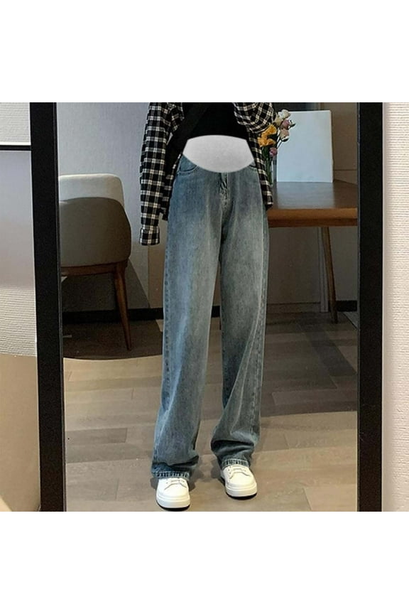 Women's Maternity High-Waisted Belly Support Wide Leg Jeans for Pregnancy Daily Casual Wear