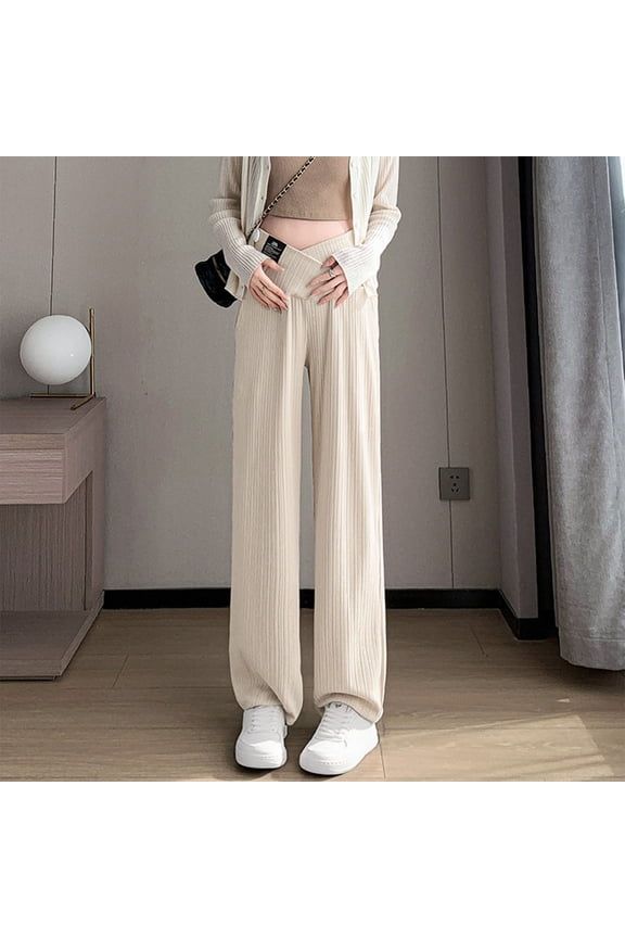 Women's Maternity High-Waisted Wide Leg Pants for Pregnancy Daily Wear
