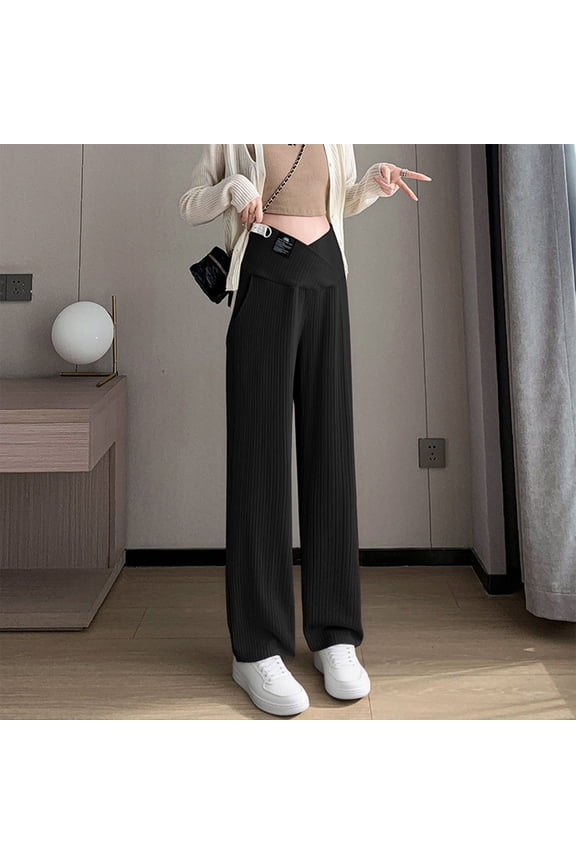 Women's Maternity High-Waisted Wide Leg Pants for Pregnancy Daily Wear