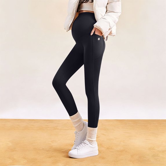 hengsof Women's Maternity Leggings with Pockets Over The Belly,Pregnancy Yoga Pants Activewear Workout Leggings