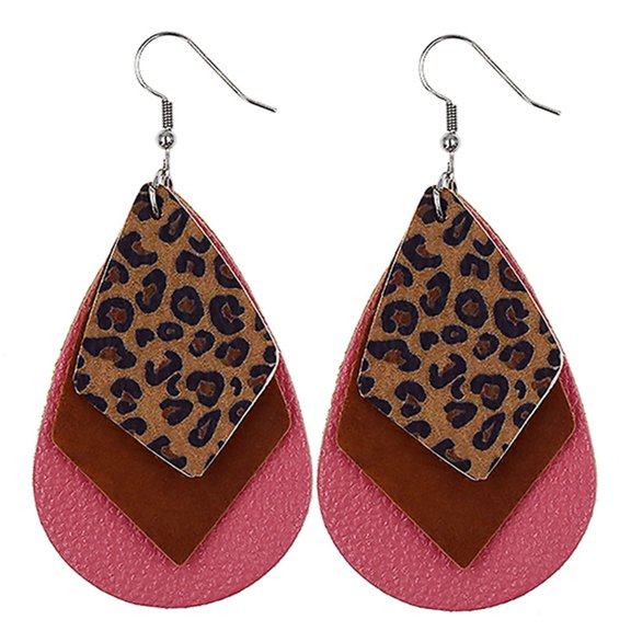 hengsof Womens Leopard Print Leather Earrings, Teardrop Dangle Leaf Design for Women, Animal Print Statement Earrings, Bold Fashion Ear Accessory
