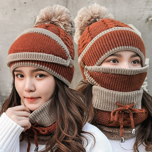 hengsof Womens Winter Warm Elastic Soft Ear Protection Knitted Scarf hat Fleece Lined Womens Beanie Hat