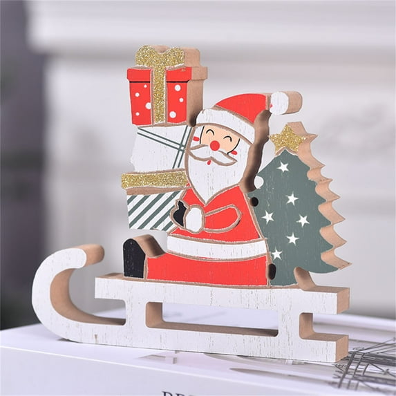 hengsof Wooden Santa Claus Sleigh & Socks Christmas Ornaments Desktop Window Decor for Home Shelves Tree Branches Festive Displays Perfect for Christmas