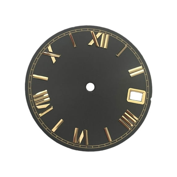hengtong 28.5mm Watch Dial for NH35 NH36 Movement with Calendar Vintage Design Replacement Watch Face Component Part Accessories Spare Black Gold