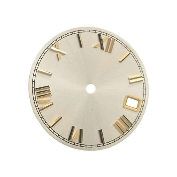 hengtong 28.5mm Watch Dial for NH35 NH36 Movement with Calendar Vintage Design Replacement Watch Face Component Part Accessories Spare White Gold