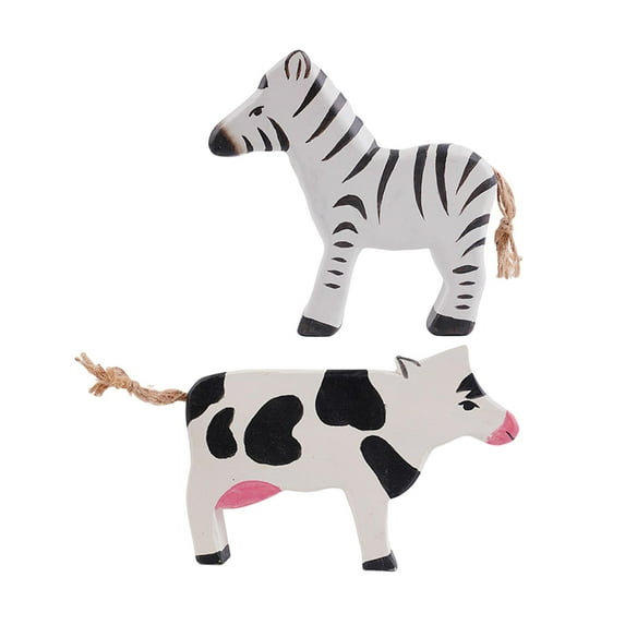 hengtong 2pcs Wood Mini Animal Learning Toys Figurines Model Collection Animal Playset Zebra Cows