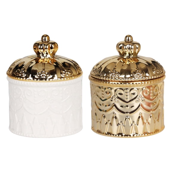 hengtong 2x Round Jewelry Box Candy Dish Ceramics Jewelry Display Holder Canister Trinket Storage Tank for Home Necklace Party Decoration Accessories A