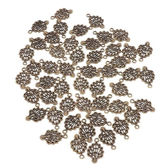 hengtong 3X 50 Pieces Mini Antique Peacock Charms Loose Beads DIY Crafts Antique Cyan