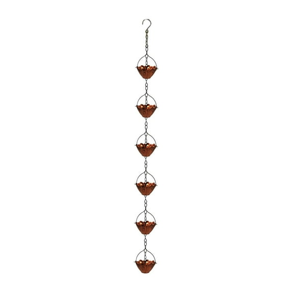 hengtong 6 Cups Rain Chain Easy Installation Iron Decoration for Garden Sheds Outside Red Brown