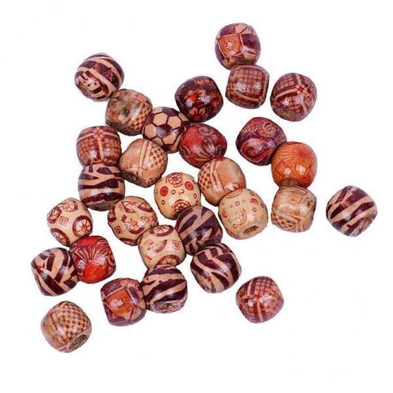 hengtong 6x100pcs 10-17mm Printed Large Hole Wooden Beads Charm for DIY Jewelry 10mm
