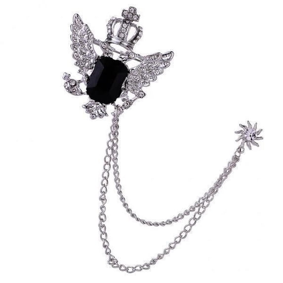hengtong 6xMen's Crown with Wing Black Stone & Sunshine Hanging Chain Brooch Pin