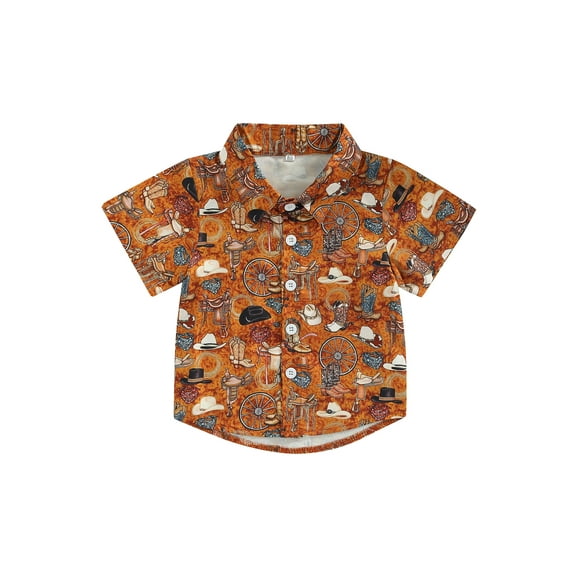 Toddler Baby Boy Clothes Infant Short Sleeve Lapel Shirt Tops Kids Button Down Cartoon Pattern Shirts for Boys