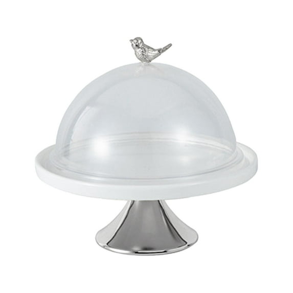 hengtong Cake Display Stand Cake Display Server Tray Footed Cake Plate with Dome Cover Argent L