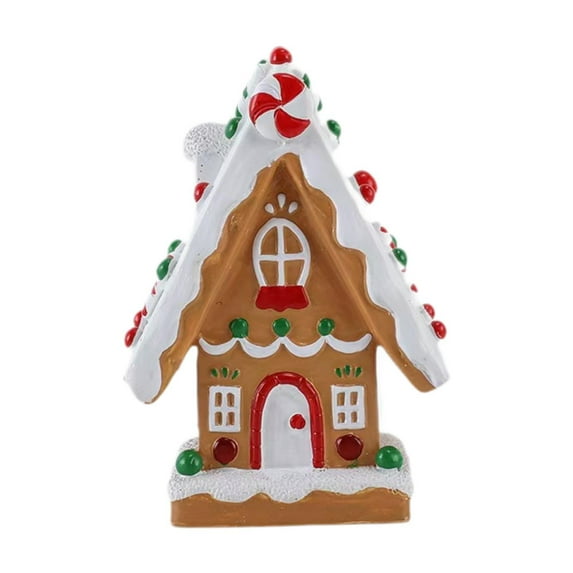 hengtong Christmas Gingerbread House Resin Figurine Collectible Village House Xmas Tabletop Decoration for Cafe Micro Landscape Office Style C