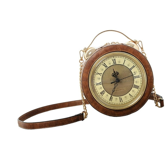 hengtong Clock Purse Crossbody Bag Handbag Gift for Mom Girlfriend Women Shoulder Bag Caramel Color