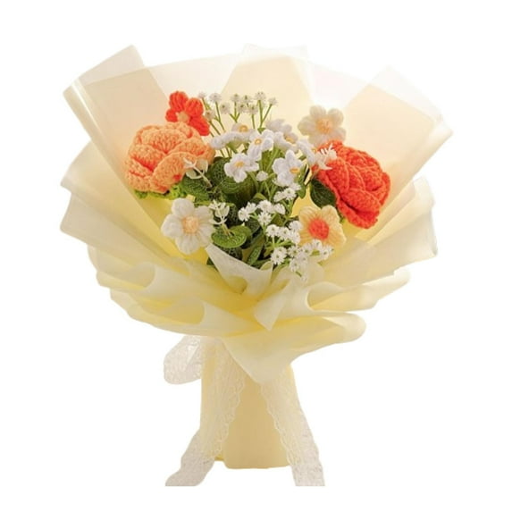 hengtong Completed Crochet Flowers Bouquet for Festival Valentine'S Day Teacher'S Day Yellow