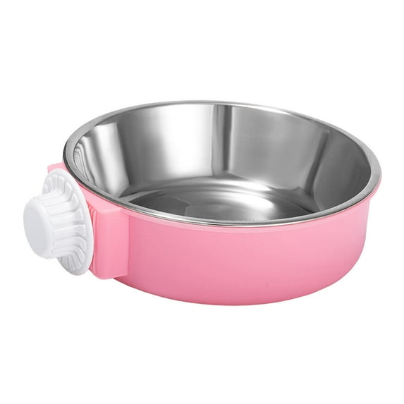 hengtong Crate Dog Bowl Hanging Water Feeder Stainless Steel Slow Feeder Bowl Pet Feeding Pink