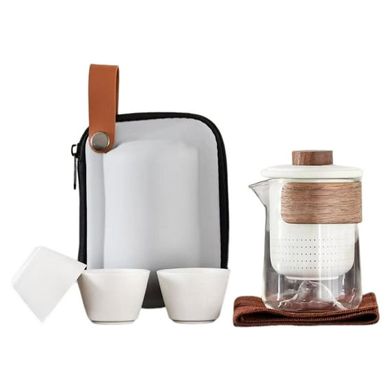 hengtong Tea Pot Kung Fu Teapot Infuser Ceramic with 3 Cups Loose Tea Mini Tea Set white