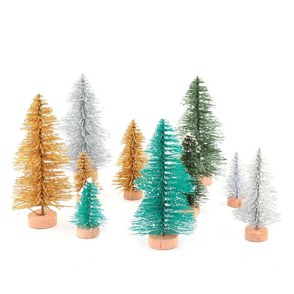 hengzirui 10Pcs Artificial Sisal Adornment Mini Bottle Brush Mini Trees with Wooden Base