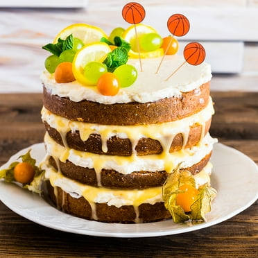 hengzirui Cake Toppers 30Pcs Themed Party Cake Toppers Decorative Basketball Shape Cake Insert (Orange)