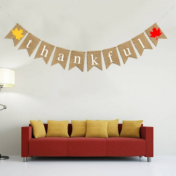 hengzirui burlap banner Burlap Banner Thanksgiving Thankful Bunting Autumn Harvest Party Hanging Banner Maple Leaves Hanging Garland for Home Banquet