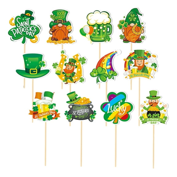 hengzirui cake decoration 12pcs St. Patrick's Day Cake Toppers Party Cake Inserts Dessert Toppers Festival Cake Decor