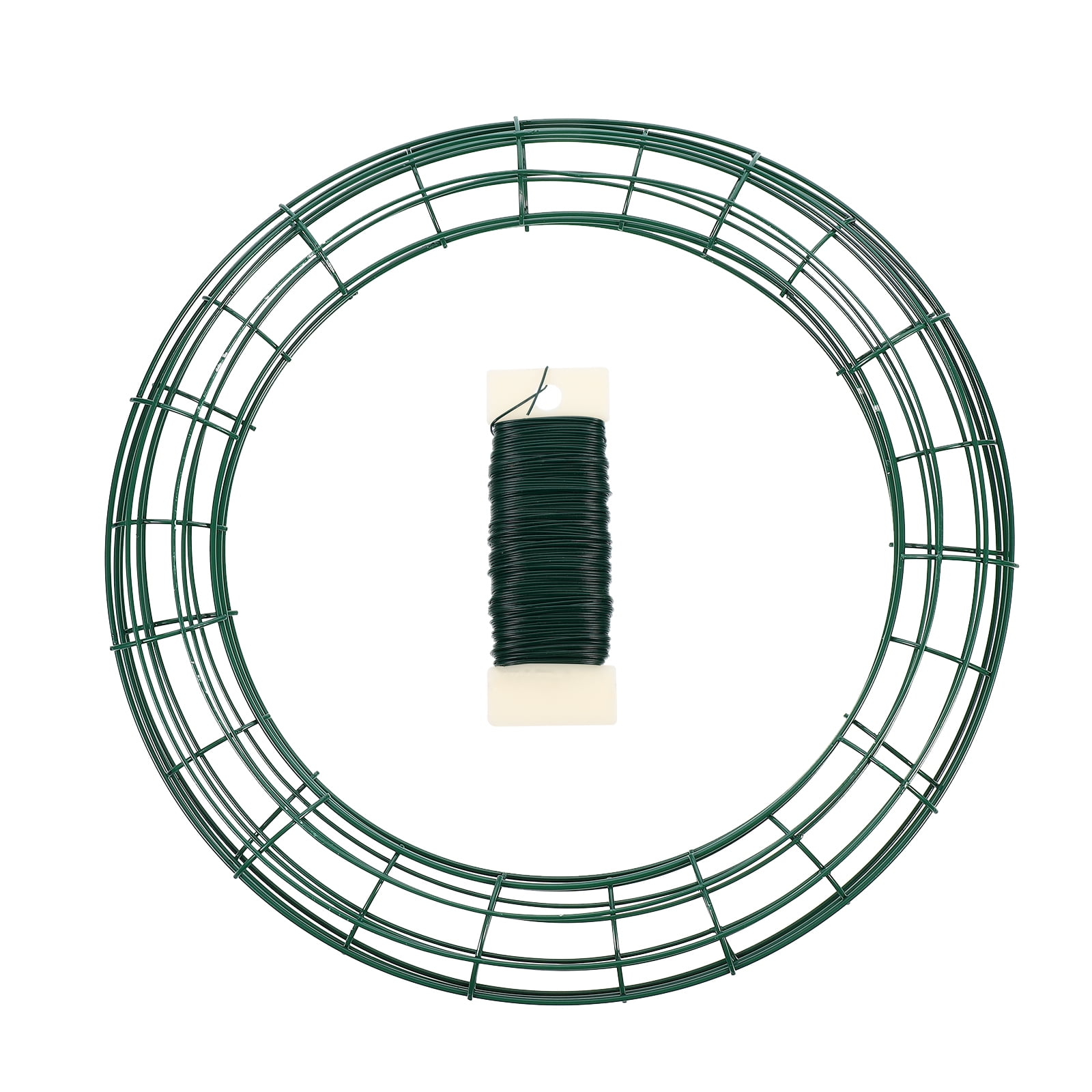hengzirui floral wire 3pcs Metal Wire Wreath Rings Green Wire Frame for Craft Floral with 1 Roll Wire