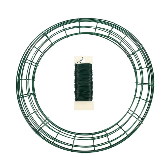 hengzirui floral wire 3pcs Metal Wire Wreath Rings Green Wire Frame for Craft Floral with 1 Roll Wire