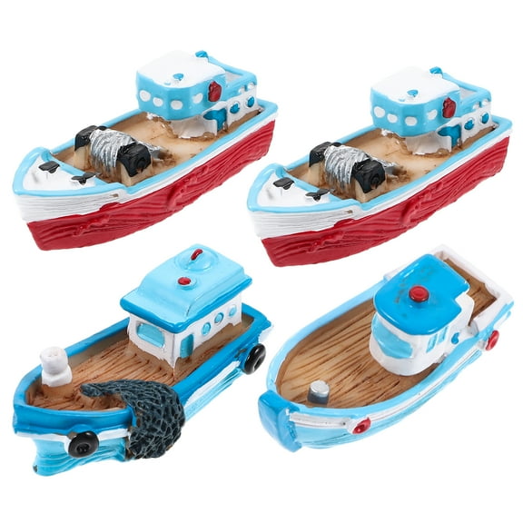 hengzirui miniature boat 4pcs Resin Boat Models Miniature Mediterranean Fish Boats Crafts(Random Style)