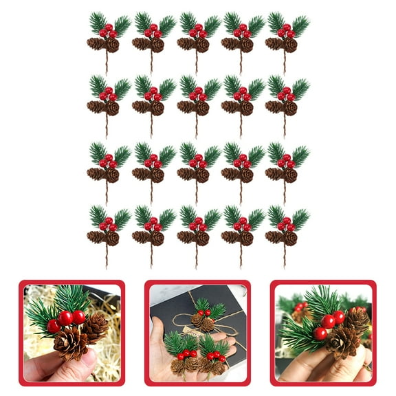 hengzirui pine cones 20Pcs Berry Pine Cones Pine Needles Stems Picks Artificial Christmas Berries Decor for Crafts